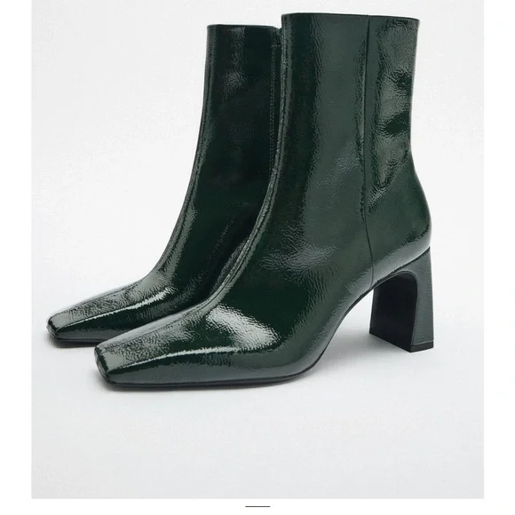 Zara Square Toe Patent Bootie Black Size 37 New without tag - Picture 4 of 10